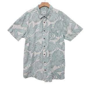 Rip Curl Shirt Mens XL Beige Green Hawaiian Reverse Fabric Cotton Vacation Beach